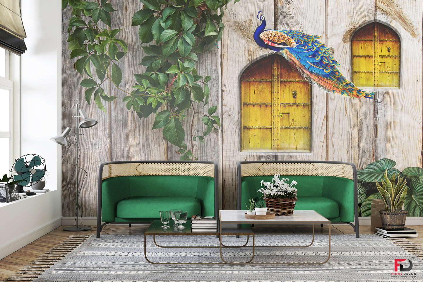 3D Designer Beautiful Peacock Sitting on Window Wallpaper