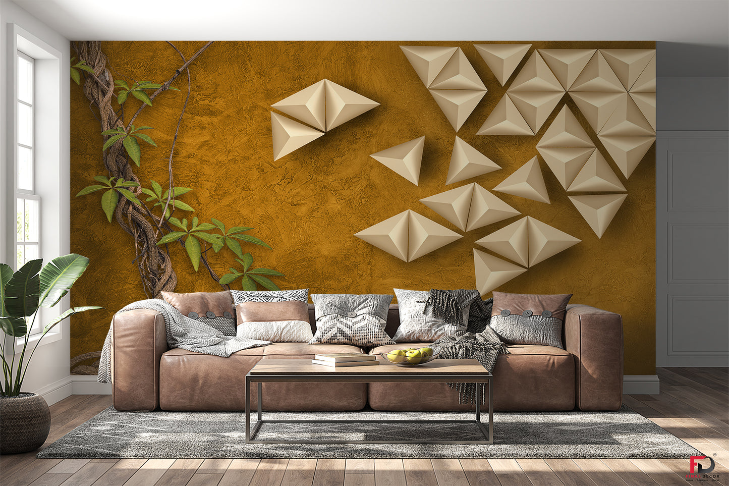 3D Design Beautiful Golden Triangles Pattern Wallpaper