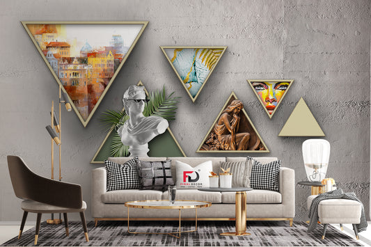 3D Triangular Painting and Sculpture Wallpaper