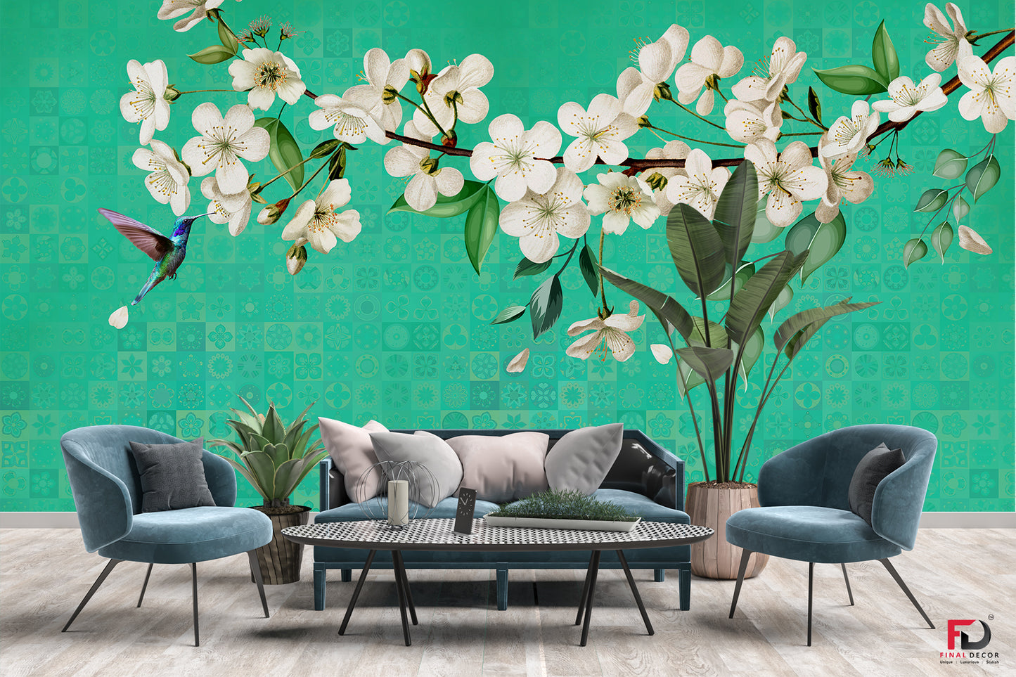 3D White Flowers and Leaves Wallpaper