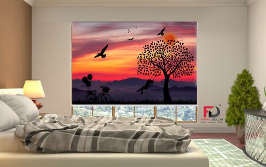 Beautiful Sunset with Birds Roller Blinds