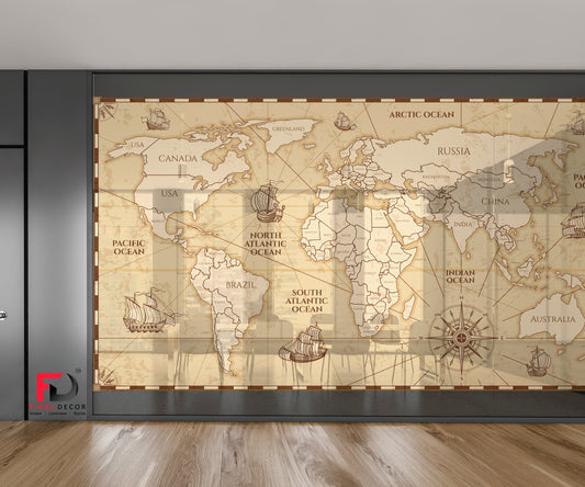 Country Map with Boat Locations and Compass Glass Film