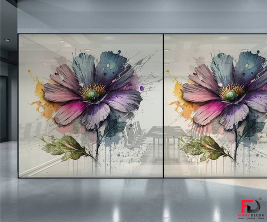 Colorful Floral Flower Design Glass Film