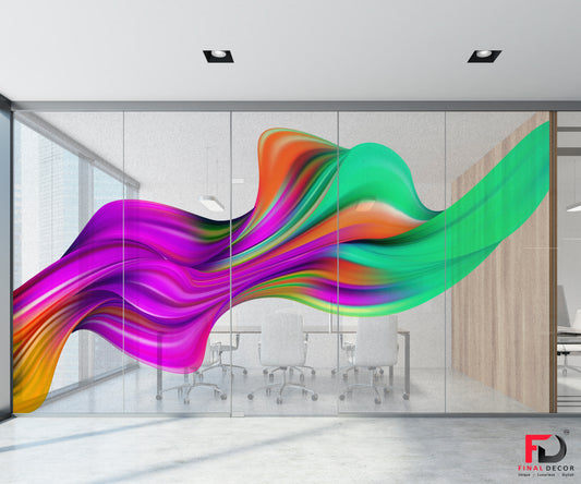 Dynamic Multicolor Waves Design Office Glass Film