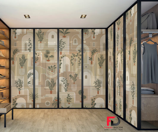 Wardrobe Glass Films with Stunning Leaves Design