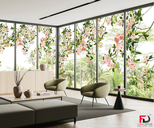 Floral Design Living Area Ultra Clear Glass Film