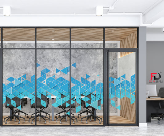 Elegant Blue Geometric Glass Films Transform Your Office