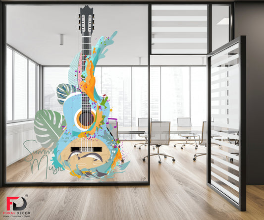 Beautiful Gitar with Leaves Office Ultra Clear Glass Film