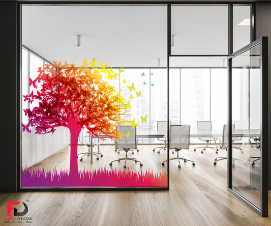 Colorful Tree with Grass Office Ultra Clear Glass Film