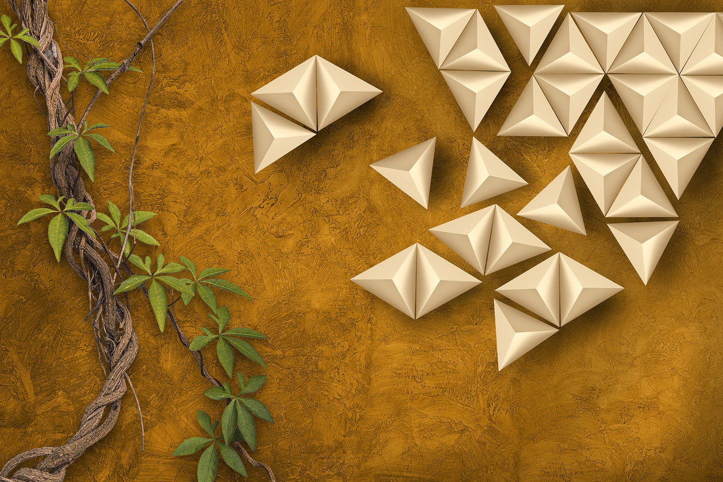 3D Design Beautiful Golden Triangles Pattern Wallpaper