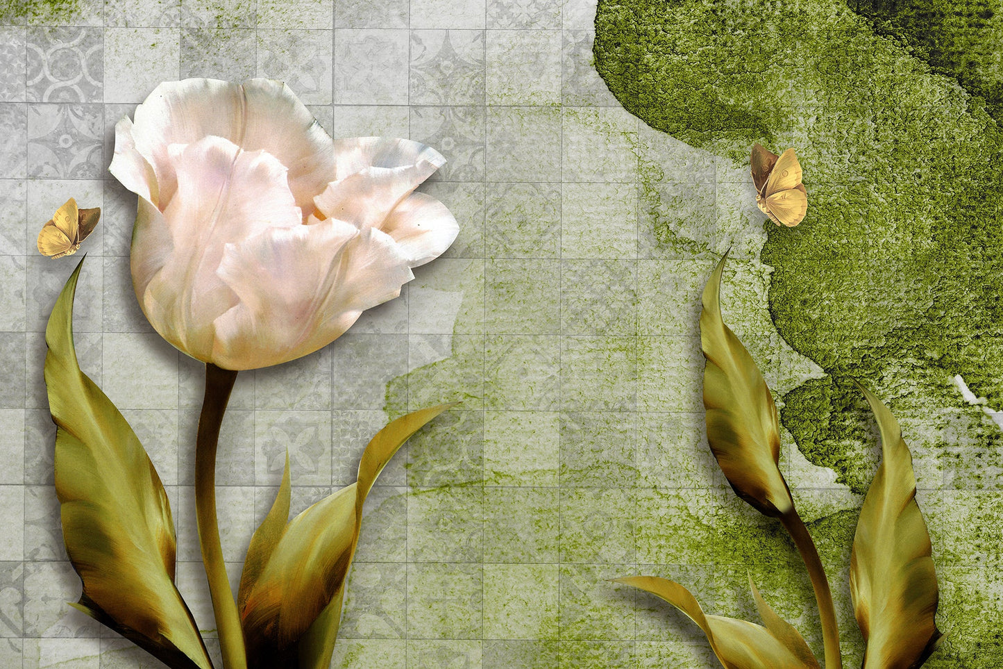 3D Floral Butterfly with Flower Wallpaper