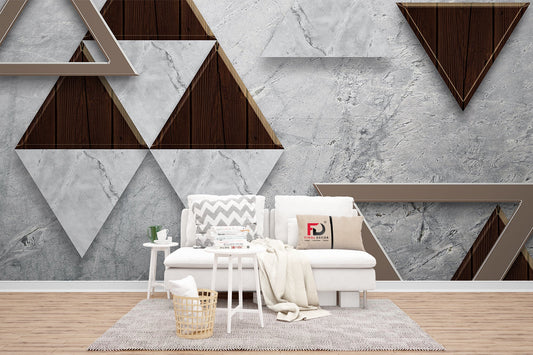 3D Triangular with White Marble Wallpaper