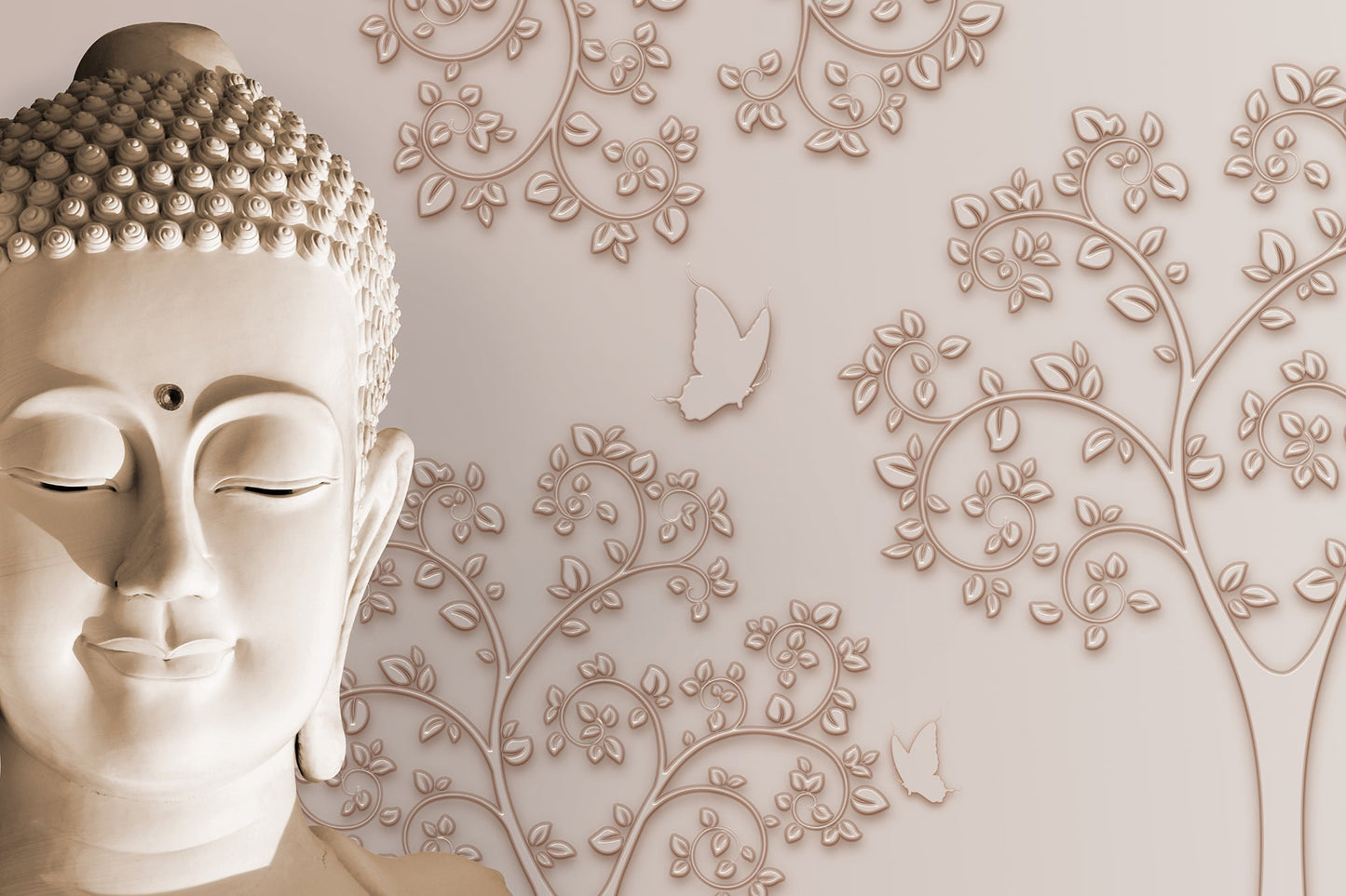 3D White Gautam Buddha with Butterfly Wallpaper