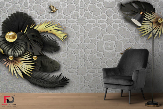 3D Modern Golden Bird Wallpaper