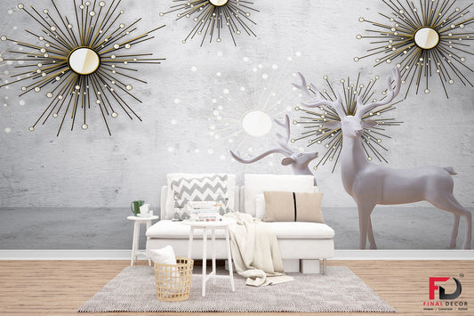 3D Silver Sun with Reindeer Figurine Wallpaper