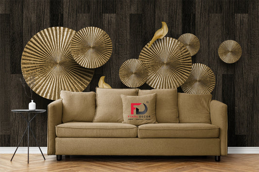 3D Sunburst Antique Plates Metal Sitting Wallpaper